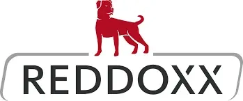 Logo der Firma REDDOXX mit einem roten Hund auf einem grauen Rechteck.