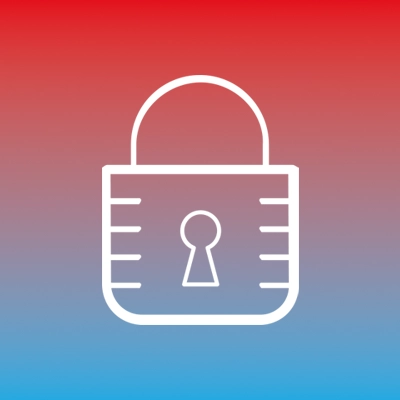 Symbol eines Vorhängeschlosses vor einem rot-blauem Verlaufshintergrund, symbolisiert Sicherheit und Schutz.